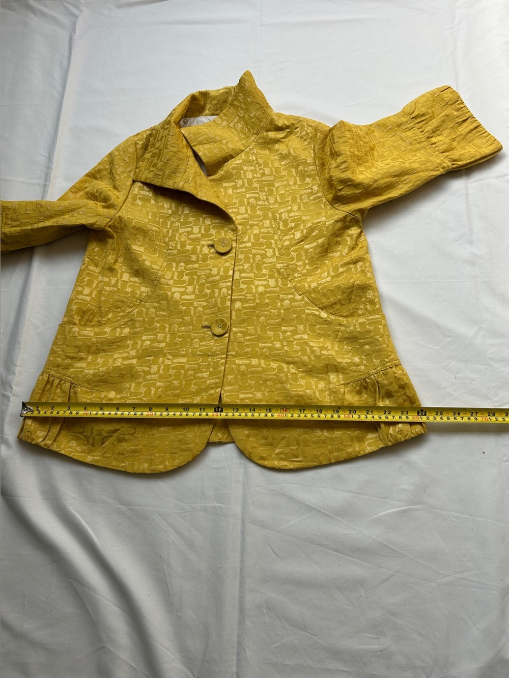 Mustard Yellow Textured Three-Quarter Jacket - Picture 4 of 7